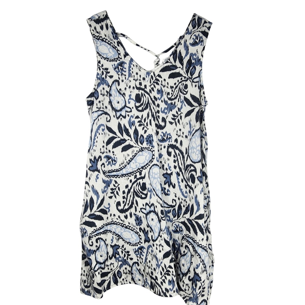 Lucky Brand Paisley Linen Sleeveless Boho Shift Dress Coastal Resort Vacation M